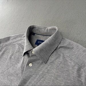 Eton Dress Shirt Medium Men's Cotton Pique Gray Button Up Long Sleeve Casual
